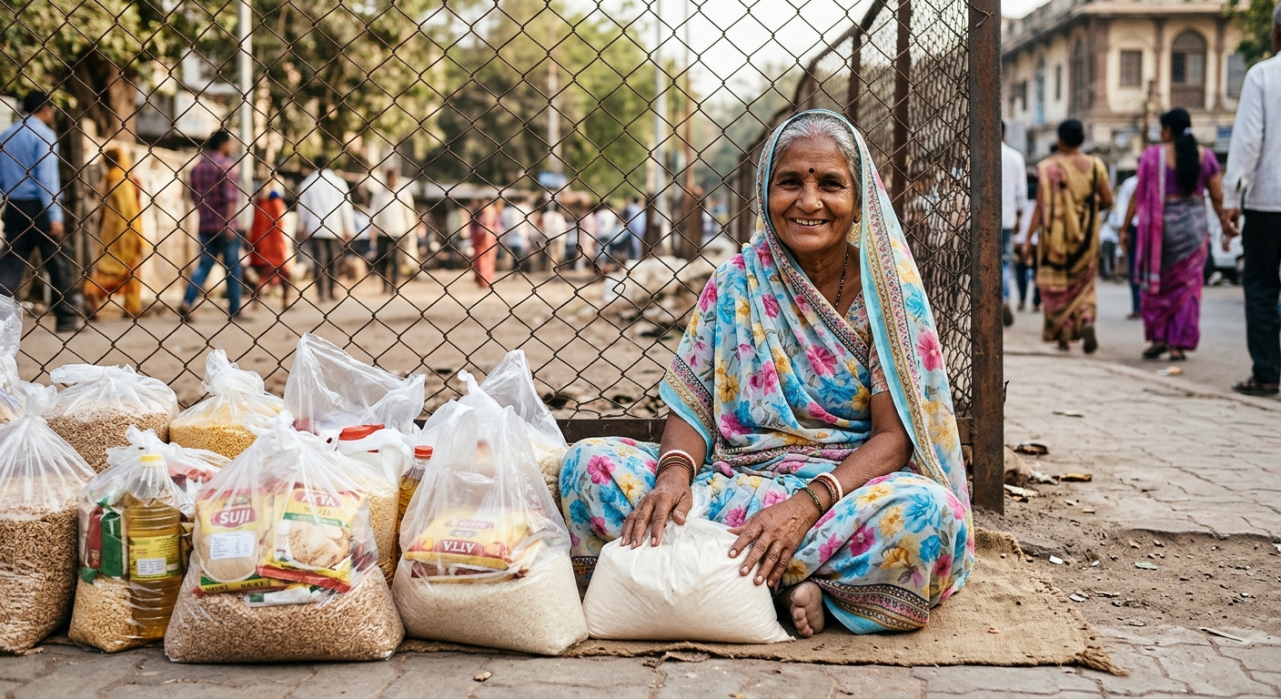 Patidar Foundation social aid workers distributing items to local families in Ahmedabad